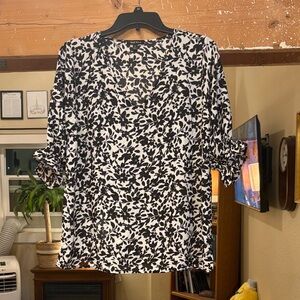 Well Worn Black and White Leaf Print Blouse